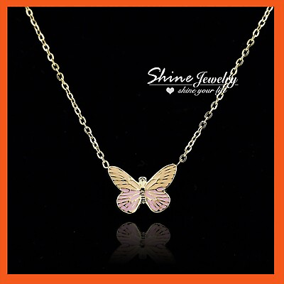 #ad LADIES GIRLS KIDS 9K GOLD GF PINK BUTTERFLY GIFT CHAIN COLLAR NECKLACE PENDANT AU $12.72