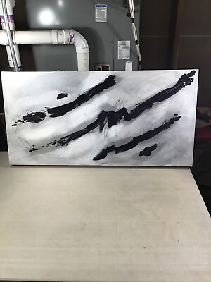 #ad Fredrix Canvas Painting Abstract Art 36” x 18” Black White amp; Gray $75.00