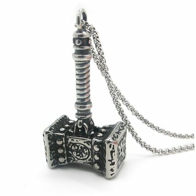 #ad Mens Viking Thor#x27;s Hammer Necklace Pendant Mjolnir Odin Stainless Steel Gift $7.99