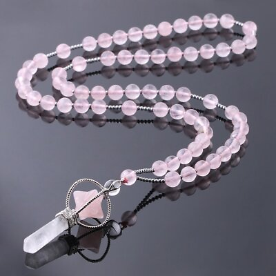 #ad 5pcs Rose Quaetz Stone Long Necklace Women Reiki Merkaba Pendant Necklaces $59.99