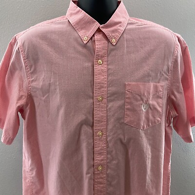 #ad Chaps Easy Care Shirt Mens Large Pink Gingham Check Short Sleeve Button Up $16.95