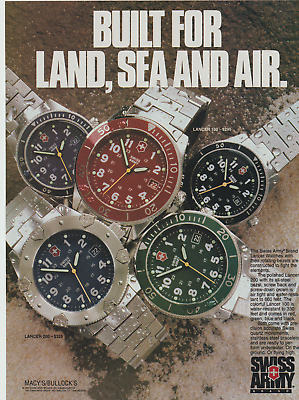 #ad 1995 Swiss Army Brand Print Ad Advertisement Poster Lancer Watch Land Sea amp; Air $9.90