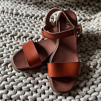 #ad MIA Women’s Casual Brown Leather Sandals Size 6.5 Tortoise Shell Buckle $24.95