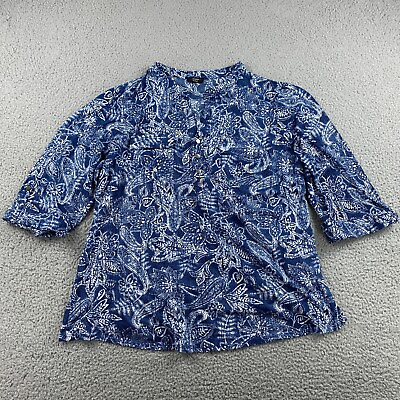 #ad Cocomo Top Womens W44 L27.5 Blue Paisley Roll Tab Sleeve Button Up Tunic $10.00