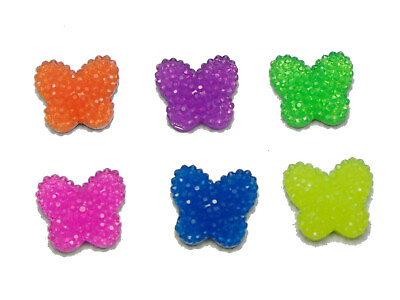 #ad 50 Mixed Neon Color Flatback Resin Butterfly Cabochon Dotted Rhinestone 17X15mm $3.32