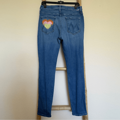 #ad MOTHER Super Stunner Double Vision Jeans Hi Rise Heart Pocket Button Fly Size 30 $125.00