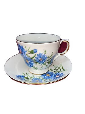#ad Vintage Queen Anne Blue Floral Tea Cup and Saucer $19.00
