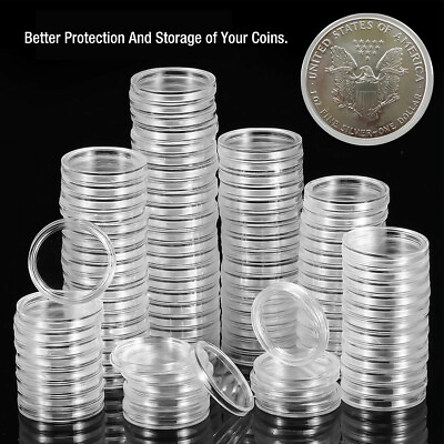 #ad 100x 30mm Silver Gold Coin Case Capsules Holder Clear Plastic Collection Storage $8.99