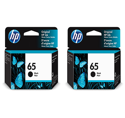 #ad 2 PACK HP 65 Black Ink Cartridge 120 pages N9K02AN#140 GENUINE EXP 2025 $27.50