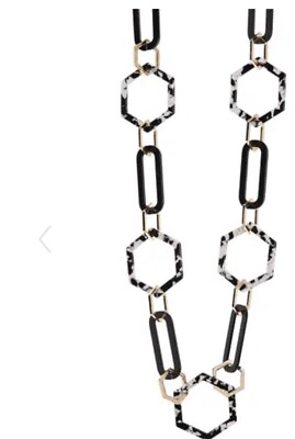 #ad $78 trina turk Black Geometric Resin amp; Chain Link Station necklace JC731 $37.50