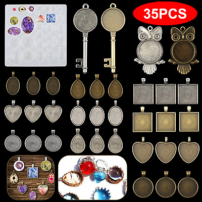 #ad 35PCS Silicone Resin Mold DIY Jewelry Pendant Tray Mould Making Epoxy Craft Tool $15.48