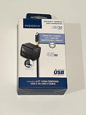 #ad Insignia 45W USB C Fast Charge Wall Charger Adapter w 6ft Cable NS MW345C1B22B $13.45
