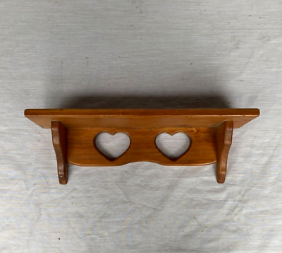 #ad Vintage Handcrafted Wood Wall Shelf with Cut Out Hearts $17.99