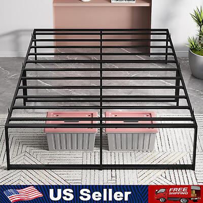 #ad 14quot; Heavy Duty Bed Frame Metal Platform Queen Full Twin Size Sturdy Slat Support $79.99