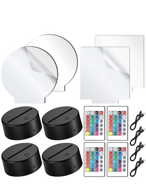 #ad 4 Pieces 3D Night LED Light Lamp Base and 4 Pieces Clear Acrylic Sheets with ... $25.99