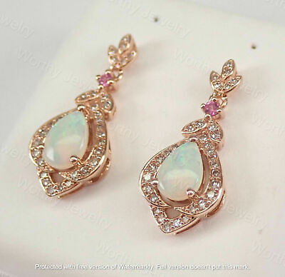 #ad 2Ct Pear Cut Pink Sapphire amp; Fire Opal Drop Cluster Earrings 14K Rose Gold Over $55.20