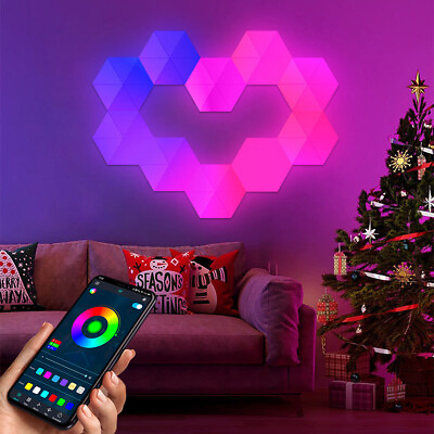 #ad Gaming Light LED Touch Control Hexagon Lights 6pcs Set RGB DIY Battery LED Wall $32.59