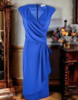 #ad Amee Hanke Womens Sapphire Blue Wrap Dress Lined Sleeveless Dress Elegant Soft $26.00