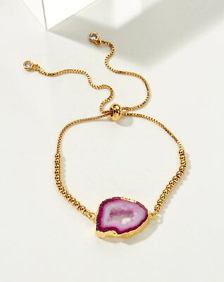 #ad Golden Elements Adjustable Gold Bracelet Geode Pink Gem $25.00