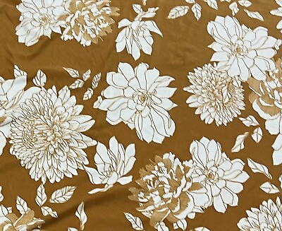#ad Mustered White Floral Print Stretch Spandex Fabric 50”Width Sold By The Yard $4.99