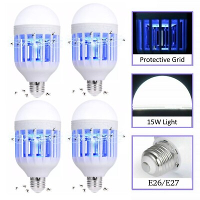 #ad 1 4 Pack Mosquito Killer LED Light Insect Bug Control Fly Bulb Trap Lamp Indoor $8.99
