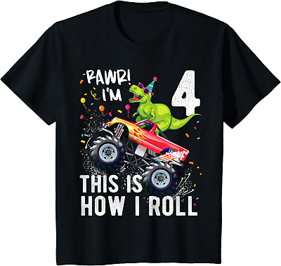#ad T Rex Dinosaur Monster Truck 4Th Birthday Boys and Girls T Shirt $27.99