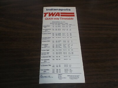 #ad AUGUST 1976 TWA INDIANAPOLIS INDIANA QUICK WAY TIMETABLE $20.00