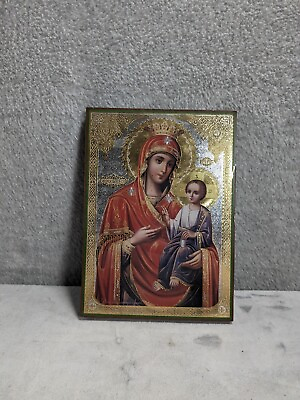 #ad Romanian Russian Orthodox Lithograph MDF Icon Our Lady of Fadeless Color $19.98