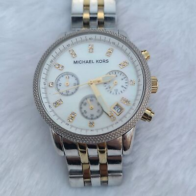 #ad Michael Kors MK5057 Two Tone Stainless Steel Crystal Accent Chronograph Watch $66.00