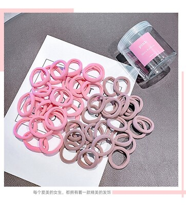 #ad Hair Tie Ring Set Jar Style Case with 50pcs Pink Girl#x27;s Rainbow Brand T9 $8.99