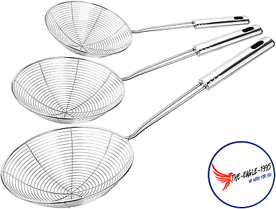 #ad Frying Spider Set Asian Strainer Ladle Stainless Steel Wire Skimmers Spoons 3PK $23.19