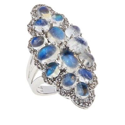 #ad HSN Colleen Lopez Sterling Silver Moonstone amp; White Zircon Statement Ring Size 6 $175.99
