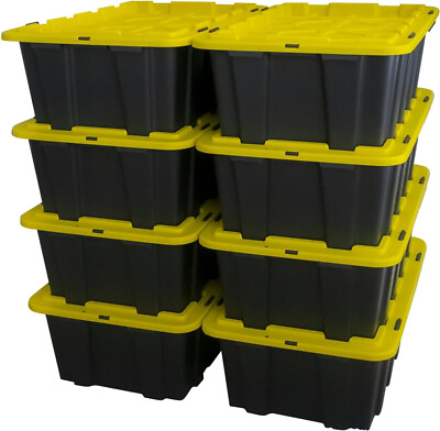 #ad 12 Gallon Snap Lid Storage Bin Container Tote Box Durable Plastic Black Set of 8 $74.99