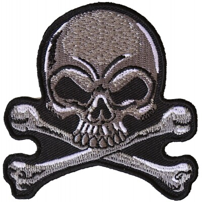 #ad Skull and Crossbones Gray Embroidered Sew on Patch 3quot; x 3quot; Skeleton Horror $5.69