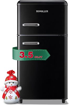 #ad DE MULLER 2 Door Retro Mini Fridge with Freezer 3.5 CU.FT Black $311.84