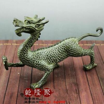 #ad Old Chinese Fengshui Bronze Exorcism Green Dragon Lifelike Statue $71.49