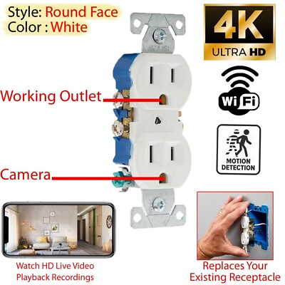 #ad Zeus CCTV 4K HD WiFi Wall Outlet Receptacle Spy Camera Round White $244.00