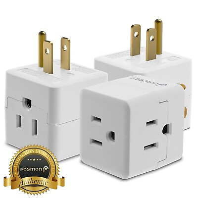 #ad 3 PACK 3 Outlet Extender Indoor Grounded AC Power Wall Tap Travel Adapter Plug $9.99