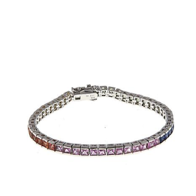 #ad HSN Colleen Lopez Sterling Princess Cut Multi Sapphire 7 1 2quot; Tennis Bracelet $599.99