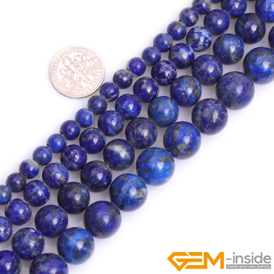 #ad Natural Blue Lapis Lazuli Gemstone Big Hole Round Beads 15quot; Strand 6mm 8mm 10mm $17.04