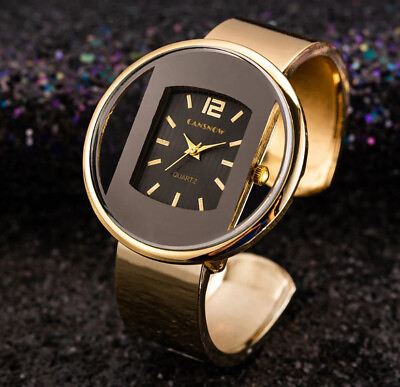 #ad Women#x27;s Wrist Watch Round Cuff Bangle Ladies Gold Silver Stainless Steel Quartz $11.47