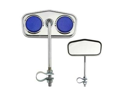#ad NEW 5quot; LONG BICYCLE BOLT ON LOWRIDER DIAMOND MIRROR W BLUE REFLECTOR IN CHROME $12.99