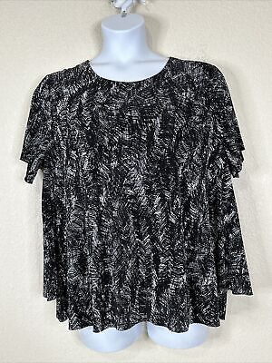 #ad Easywear By Chico#x27;s Womens Size 3 XL Blk Wht Abstract Crinkle Top Short Sleeve $6.42