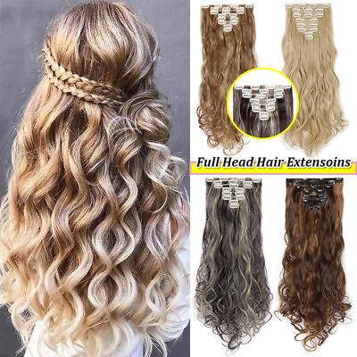 #ad 8PCS Clip In Hair Extensions Thick Wavy Full Head Hair Extentions Real as Human $18.20