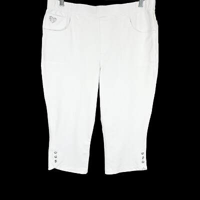 #ad Quacker Factory Women#x27;s DreamJeannes Tulip Snap Hem Capri Pants White Large Size $30.00
