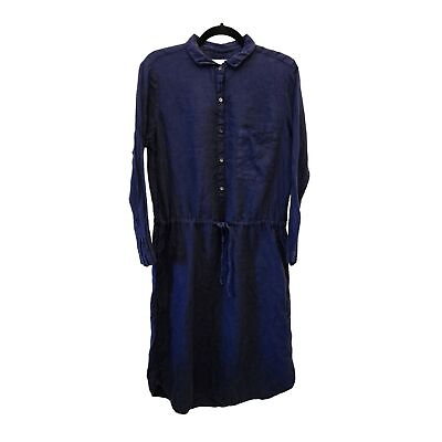 #ad Velvet by Graham amp; Spencer Large 100% Linen Blue Dress Pocket Front Tie $44.95