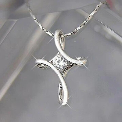 #ad Cross 925 Silver Necklace Pendant Cubic Zirconia Women Fashion Wedding Jewelry C $2.63