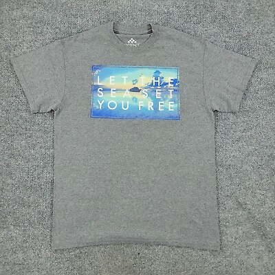 #ad Cruise Ship Shirt Men Medium Gray Let The Sea Set You Free Graphic Short Sleeve $6.99