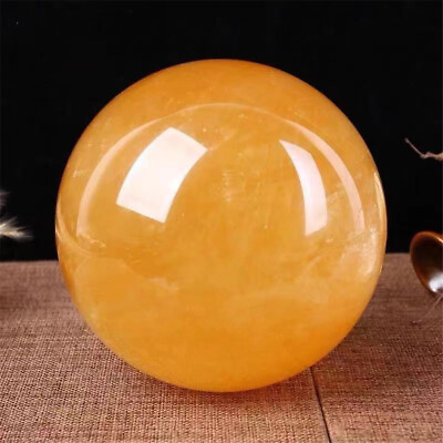 #ad 80MM Natural Citrine Calcite Quartz Crystal Sphere Ball Healing Gemstone Decor $23.49