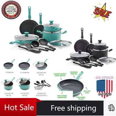 #ad Greenlife Best Seller Diamond Ceramic Non stick13Pc Cookware Set Turquoise $107.98